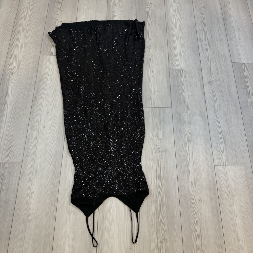 Anthropologie Small Black Sequined V-Neck Slip Dress Adjustable Straps - Picture 11 of 15